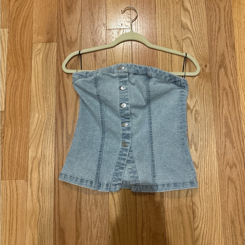 H&M Light Blue Denim Strapless Top